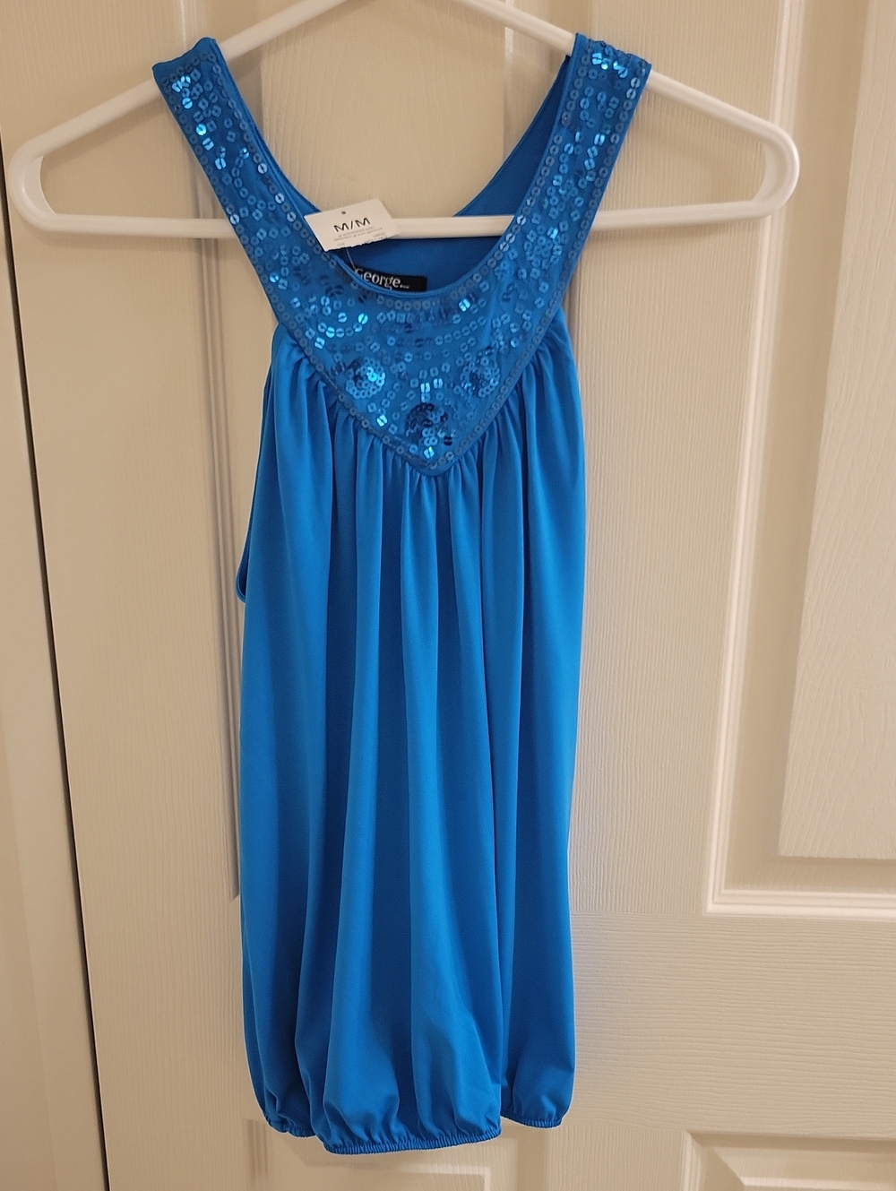 George Bright Blue Sequin Yoke Tank Top